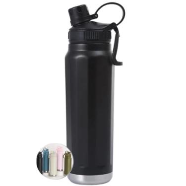 Imagem de Garrafa Térmica Esportiva 800ml Aço Inox 304 Preta Academia Tampa Antivazamento Alça Dobrável BPA Free Parede Dupla Vácuo Fria 12h Quente 8h Infusor Frutas Portátil Elegante Durável (Preta)