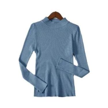 Imagem de Suéter Feminino De Gola Alta Em Malha Macia, Ajuste Slim, Cor Sólida, 