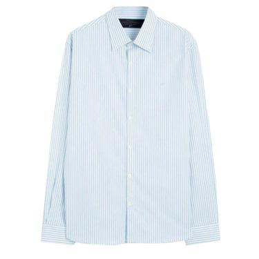 Imagem de Camisa Ellus Masculina Tricoline LY Slim Midi Stripe Button Down Branco Azul Claro-Masculino