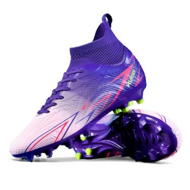 Imagem de lozoye Chuteiras de futebol de salão masculinas femininas chuteiras largas FG AG TF cano alto chuteiras de futebol, Roxo 628 Ag, 14 Women/12 Men