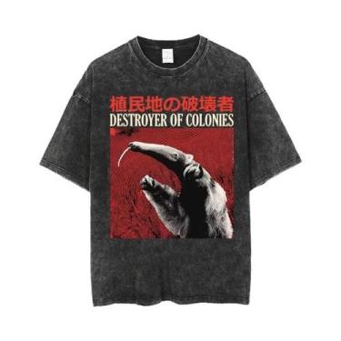 Imagem de Camiseta Masculina Oversized Engraçada Com Estampa De Sapo Estilo Japo