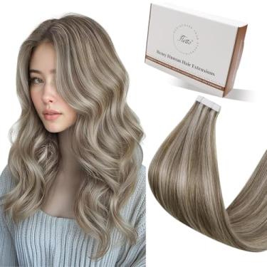 Imagem de Hetto Extensões de cabelo com fita adesiva marrom dourado realce alvejante loiro fita em extensões de cabelo humano fita invisível em extensões de cabelo humano destaques liso 35,5 cm 50 g 20 peças