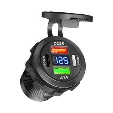 Imagem de Carregador De Carro Dual Type-C Com 4 Portas USB À Prova d'Água 12V 24