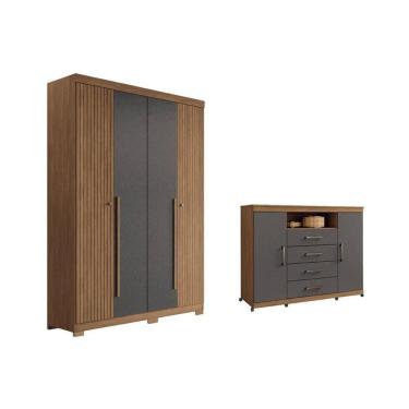 Imagem de Guarda Roupa +cômoda 2 Peças Qc328 Jatobá/grafite - Santos Andirá