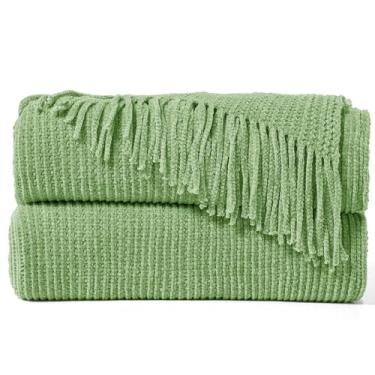 Imagem de inhand Manta tricotada de manjericão para sofá-cama, cobertores de Natal macios e quentes de chenille, presentes para mulheres com borlas, decoração de outono e inverno, 127 x 152 cm, espessura média