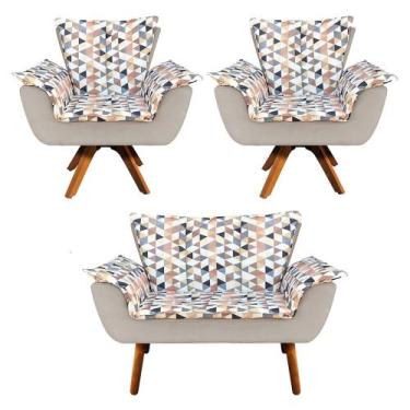 Imagem de Kit 01 Namoradeira e 02 Poltronas Giratória Opala D87 e Suede Base Mad