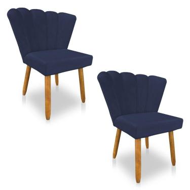 Imagem de Kit 02 Cadeiras Poltrona Flor Veludo Pés Palito Castanho Azul Marinho