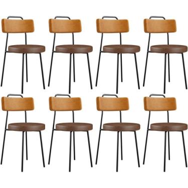 Imagem de Kit 08 Cadeiras Decorativas Estofada Para Sala Jantar Barcelona L02 Couríssimo Whisky Marrom - Lyam