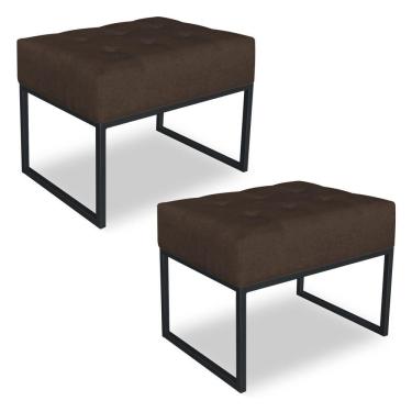 Imagem de Kit 02 Puffs Lisa Suede Base Metálica Industrial Preto - Pallazio Cor Marrom