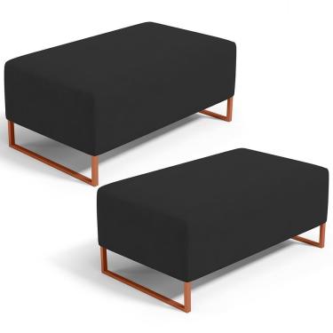 Imagem de Kit 02 Puffs Decorativo Sala De Estar Cléo 90cm W01 Base Ferro Cobre Suede Preto - Lyam Decor