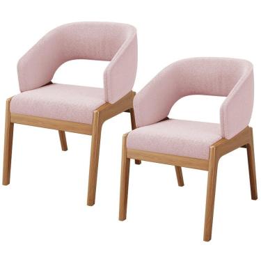 Imagem de Kit 02 Cadeiras De Jantar E Estar Living Estofada Lince L02 Bouclê Rosê