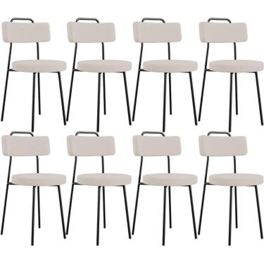 Imagem de Kit 08 Cadeiras Decorativas Estofada Para Sala De Jantar Barcelona L02 Linho Bege - Lyam Decor