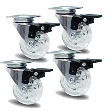 Imagem de 4 Rodizio Gel Cristal 50mm Placa E Freio Glpf.210.pvc