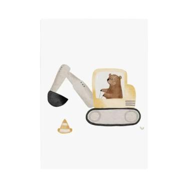 Imagem de Arte De Parede Em Tela Aquarela Com Tema De Urso Boho, Empilhadeira E 