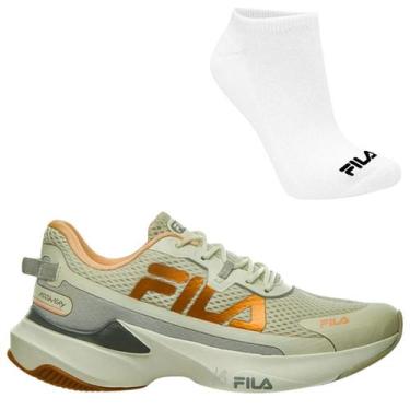 Imagem de Kit Tênis Fila Recovery Feminino e Meia, 35, Cinza, Dourado, Feminino