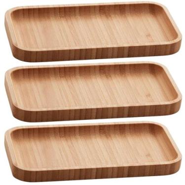 Imagem de Kit 3 Bandejas de Bambu Retangular para Cozinha 20x10cm Petisqueiras M