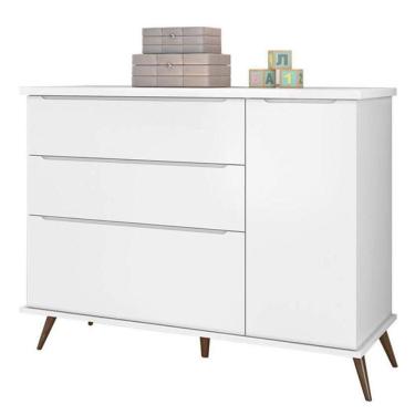 Imagem de Cômoda Infantil Retrô Alice 1 Porta E 3 Gavetas Branco - Pr Baby Branco