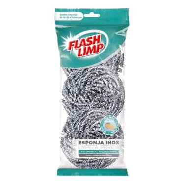 Imagem de Esponja Palha De Aço Inox Para Limpeza Pesada - 3 Esponjas - FLASH LIM