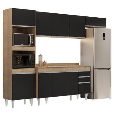 Imagem de Armário De Cozinha Modulada 4 Peças Cp11 Balcão Com Tampo Castanho/preto - Lumil