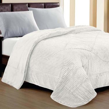 Imagem de Cobertor Aveline Casal Queen Manta Plush Canelada 01 Peça Toque Macio - Branco