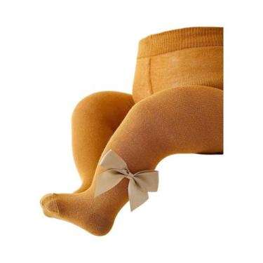 Imagem de Meia-calça De Cor Sólida Para Bebês Meninas Com Laços E Cintura Elásti