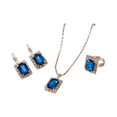 Imagem de Terno de três peças para colar e anel, brinco e anel - NONE, Azul