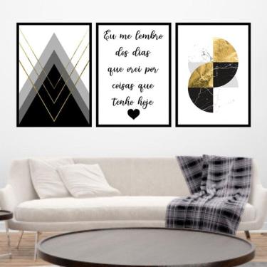 Imagem de Kit 3 Quadros Decorativos Geométrico Eu Me Lembro