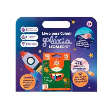 Imagem de Livro Para Colorir Galáxia c/ Cartela de Adesivos + Lápis de Cor Leo&L