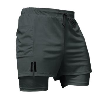 Imagem de Short Treino Térmico 2 em 1 com Bolso Porta-Toalha Calção Fitness Academia-Masculino