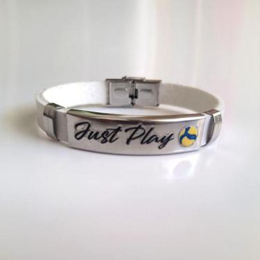 Imagem de Pulseira Vôlei Just Play Aço Inox Bola vôlei Mikasa, Branco