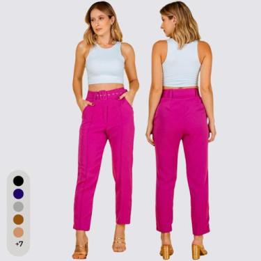 Imagem de Calça Feminina Clochard Alfaiataria Com Cinto Forrado - Toque, Fucsia,