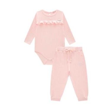 Imagem de Conjunto Bebê Menina Body/Mijão Canelado Rosa Somnii-Feminino