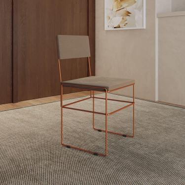 Imagem de Cadeira De Jantar Industrial Estofada Bege Base Cobre