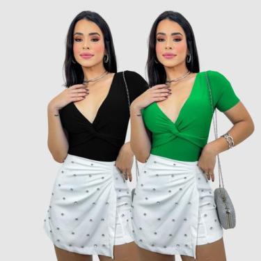 Imagem de Kit 2 Body Feminino Decote Nózinho Manga Curta Suplex Verão - Swiss Bo