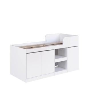 Imagem de Cama Alta Multifuncional Solteiro Branca com Estação De Trabalho MDP J