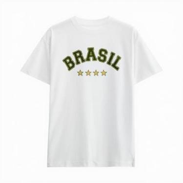 Imagem de Camiseta Masculina Brasil Estrelas Jogos Copa Malha Leve em Algodão Básica do P ao G1-Masculino