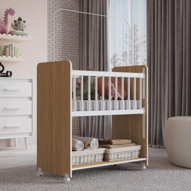 Imagem de Mini Berço Moisés Toy Para Bebê com Colchão e Rodízios 89cm Savana Branco - Desk Design