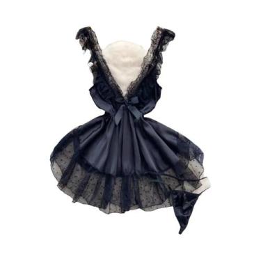 Imagem de Vestido De Lingerie Sexy Feminino Com Decote Em V, Alças Cruzadas, Ren