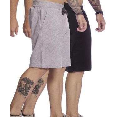 Imagem de Kit Bermuda Masculina Moletinho 2 peças - sem marca, Cinza, Preto, GG