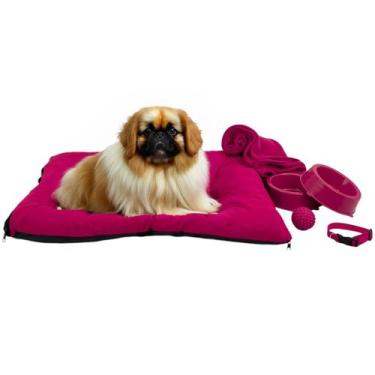 Imagem de Kit Colchonete Pet Grande Mantinha Comedouro Coleira Bolinha - Supri P