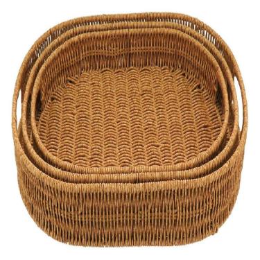 Imagem de Jogo 3 Bandeja Plástico Natural Decorativo Organizador Para Servir