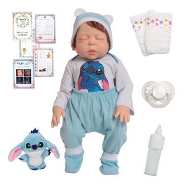 Imagem de Bebê Reborn Cabelo Realista Stitch com Roupinha Fofa - Cegonha Reborn 