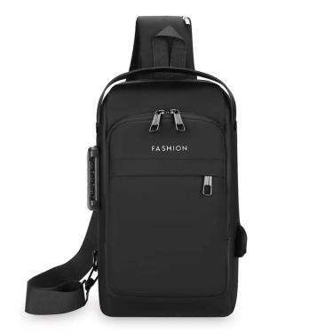 Imagem de Mochila de Ombro OEM PX3-Preto Compacta Transversal Unilateral 30x16x9cm Preto com Usb...