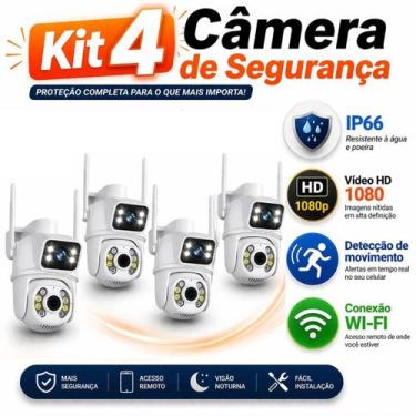 Imagem de KIT 4 Câmera de Segurança IP66 Wi-Fi 1080p Ângulo Duplo com Detecção d