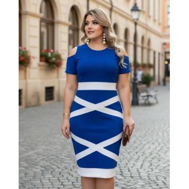 Imagem de Vestido Midi Plus Size X Moda Feminina Evangélica - Miss FLOWER, Azul,