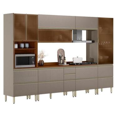Imagem de Cozinha Modulada Proença 6 peças Paneleiro e Cristaleira Nogueira Nude