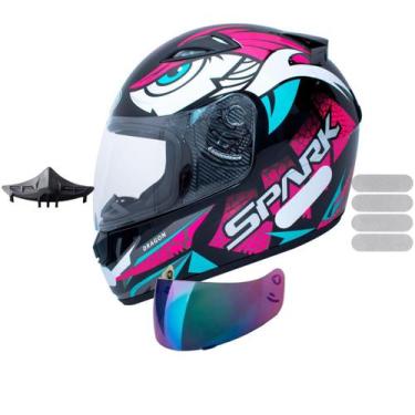 Imagem de Capacete Ebf Spark Dragon Preto Rosa Com Narigueira Mais Viseira Camal