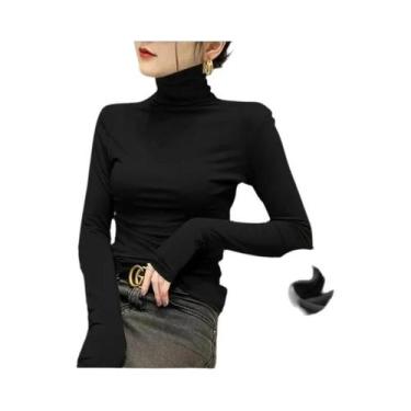 Imagem de Suéter Feminino De Tricô Gola Alta Manga Longa Slim Fit Elegante Casua