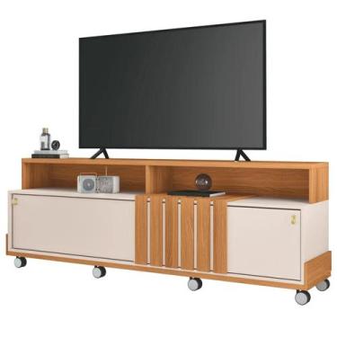 Imagem de Rack Bancada para Tv 70 Pol com Rodízios Analu H01 Off White/Cinamomo 