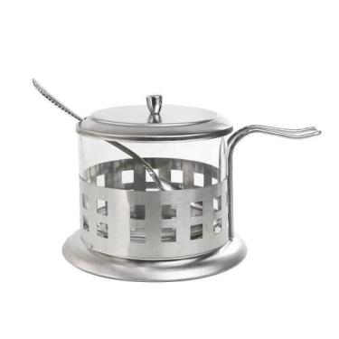 Imagem de Açucareiro De Vidro E Inox Com Colher 200ml Elegância E Praticidade - 